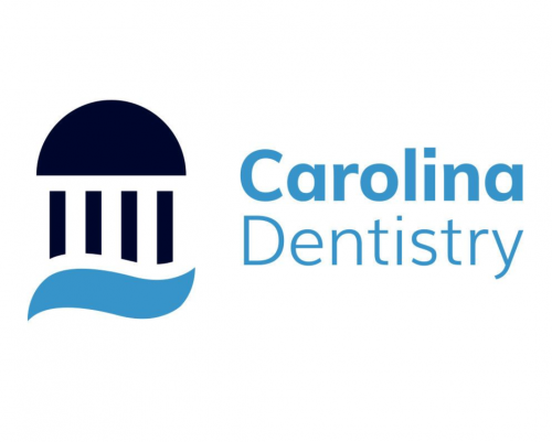 Carolina Dentistry logo showing a stylized Old Well and toothpaste icon in Navy and Carolina Blue with the text "Carolina Dentistry" in Carolina Blue.