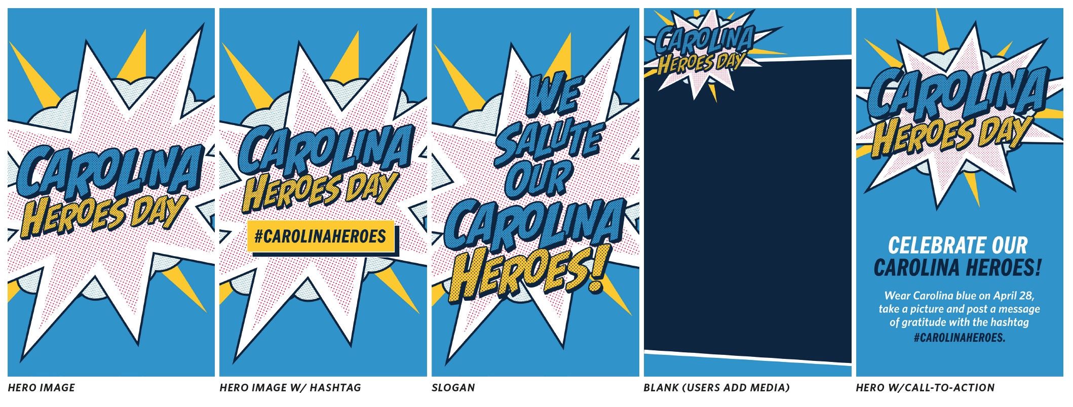 Instagram Stories graphics that featured the Carolina Heroes branding.